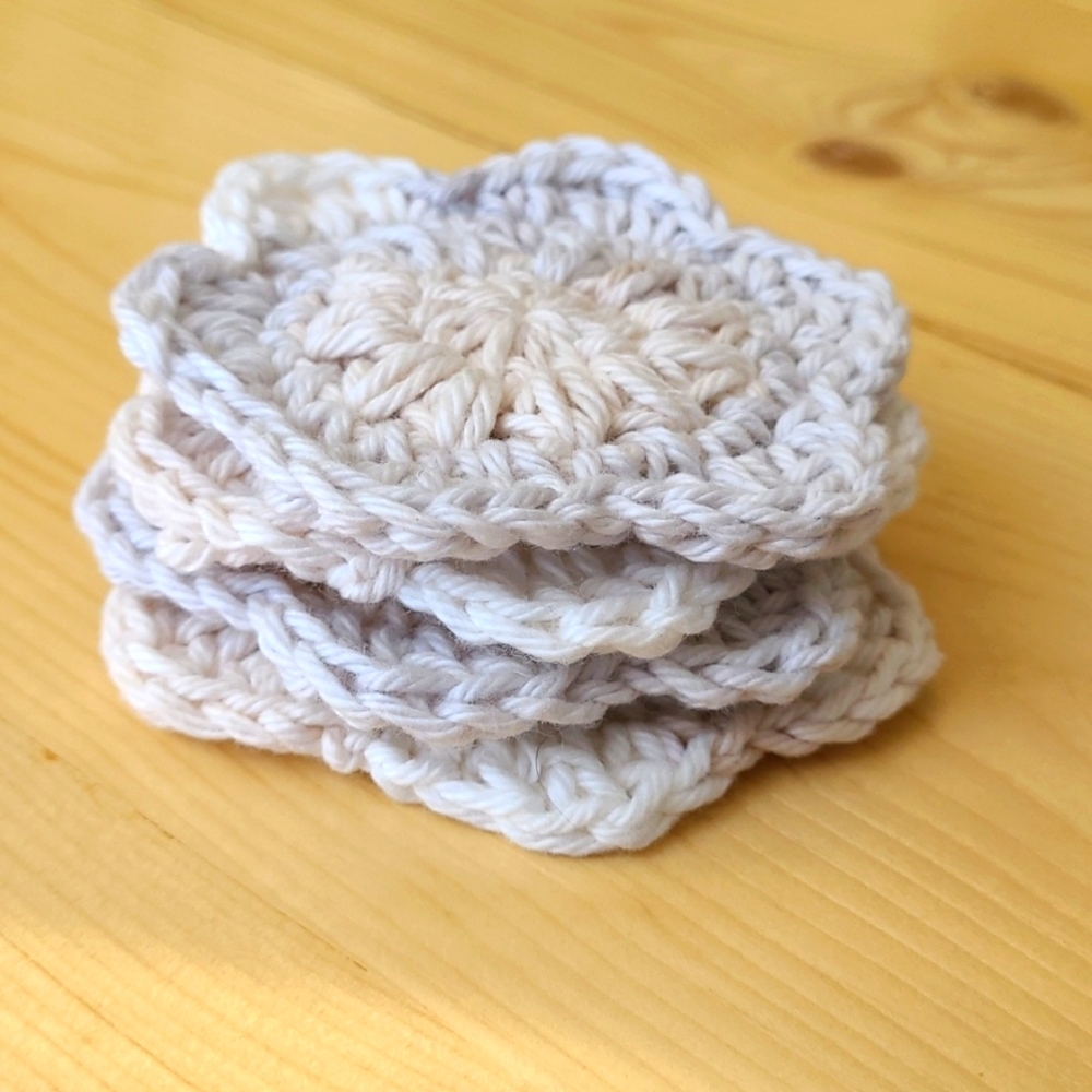 Handmade Crochet 100% Cotton Face Scrubbies Car Drink Coasters Set of 4 - Picture 7 of 8